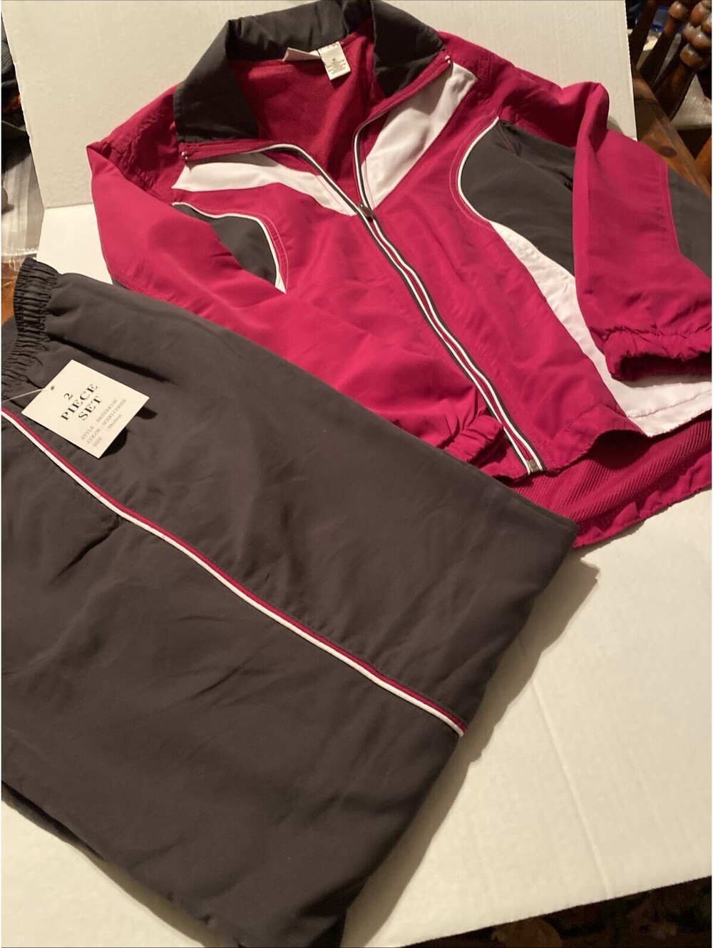 Kim RogersVintage Color block Tracksuit Set Jacket Pants Bur & Gray Size Medium